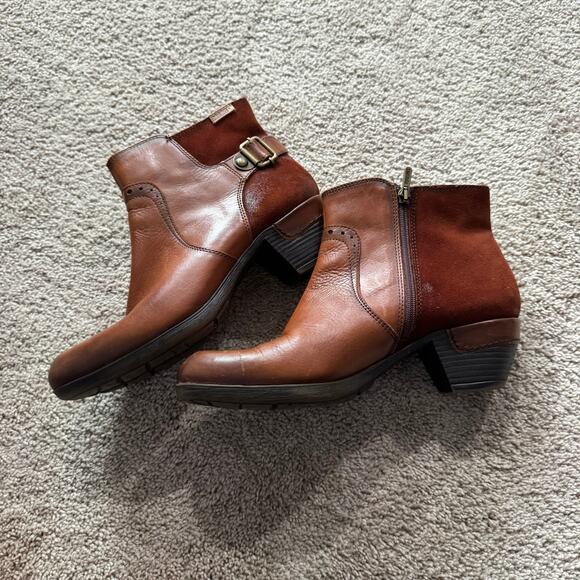 PIKOLINOS Brown Leather Heeled Ankle Boots Booties Women's Size 40 / US 9.5 - 10 - Picture 1 of 15
